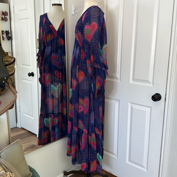 Farm Rio blue Shinny hearts print balloon sleeve maxi dress - Picture 8 of 16